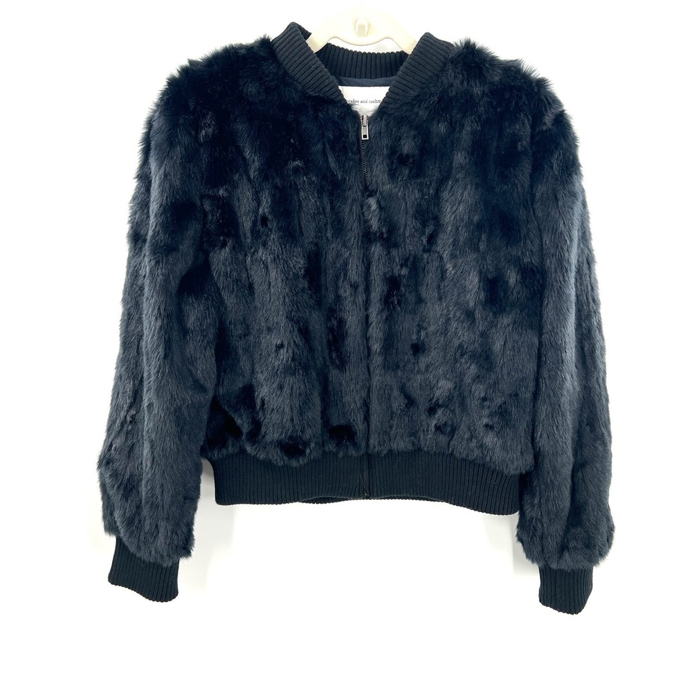 Cupcakes &‎ Cashmere faux fur bomber baseball jacket black chic bohemian glam M